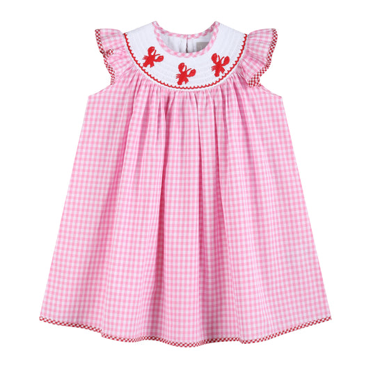Pink Gingham Crawfish Smocked Bishop Dress