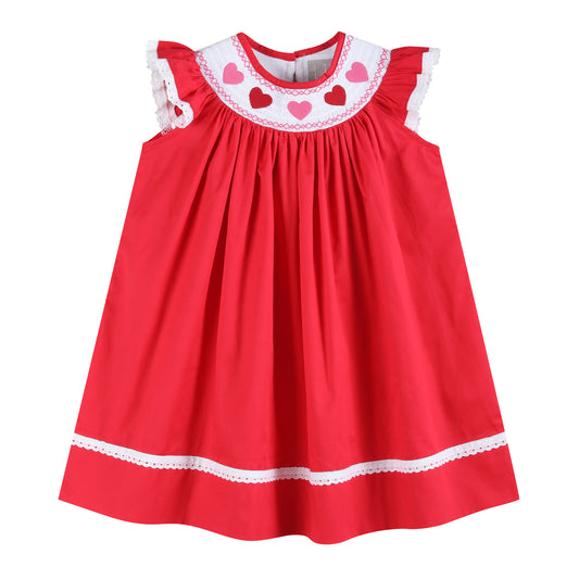 Red Heart and Lace Smocked Bishop Dress