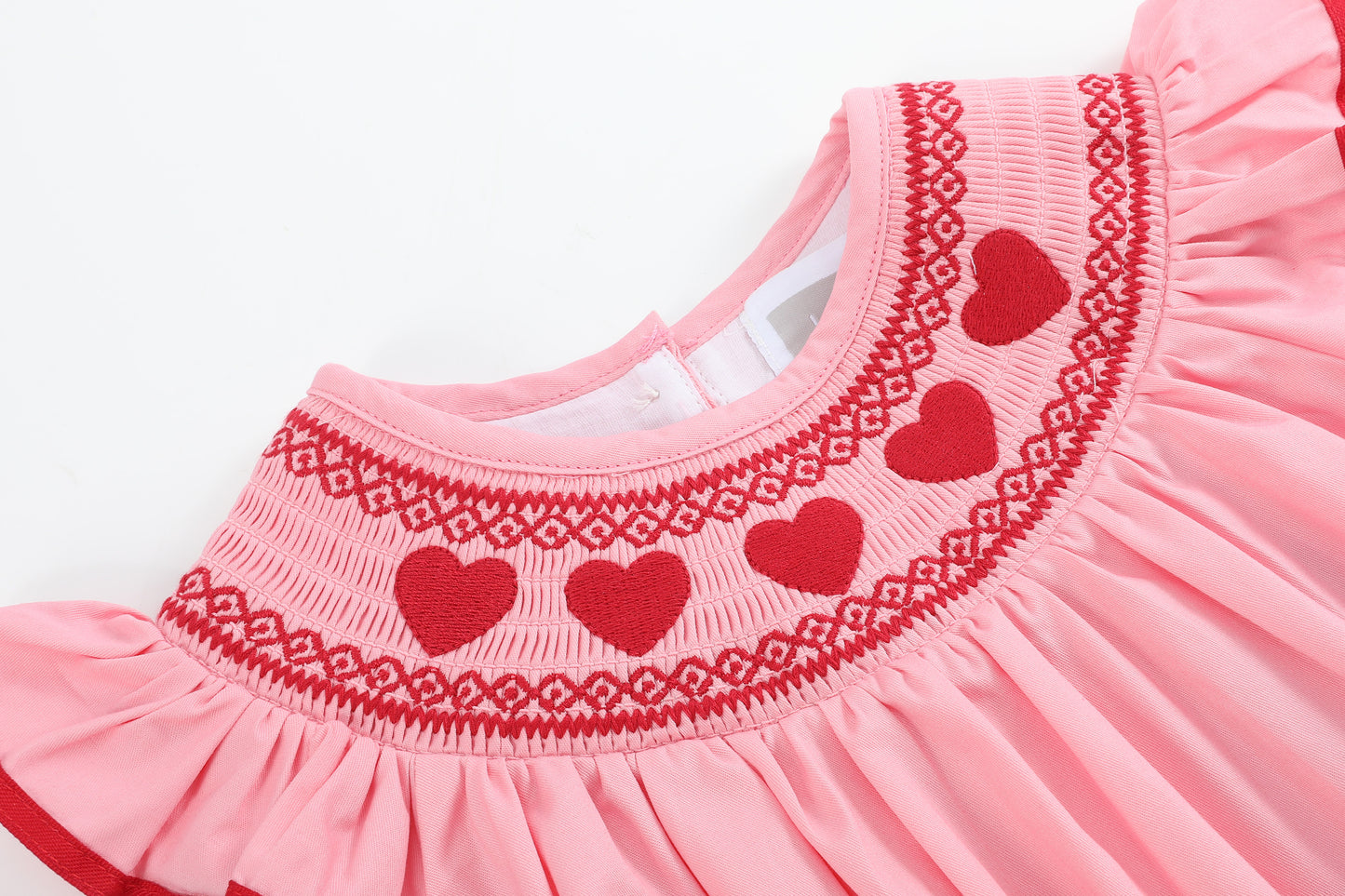 Pink Hearts Valentine Smocked Romper