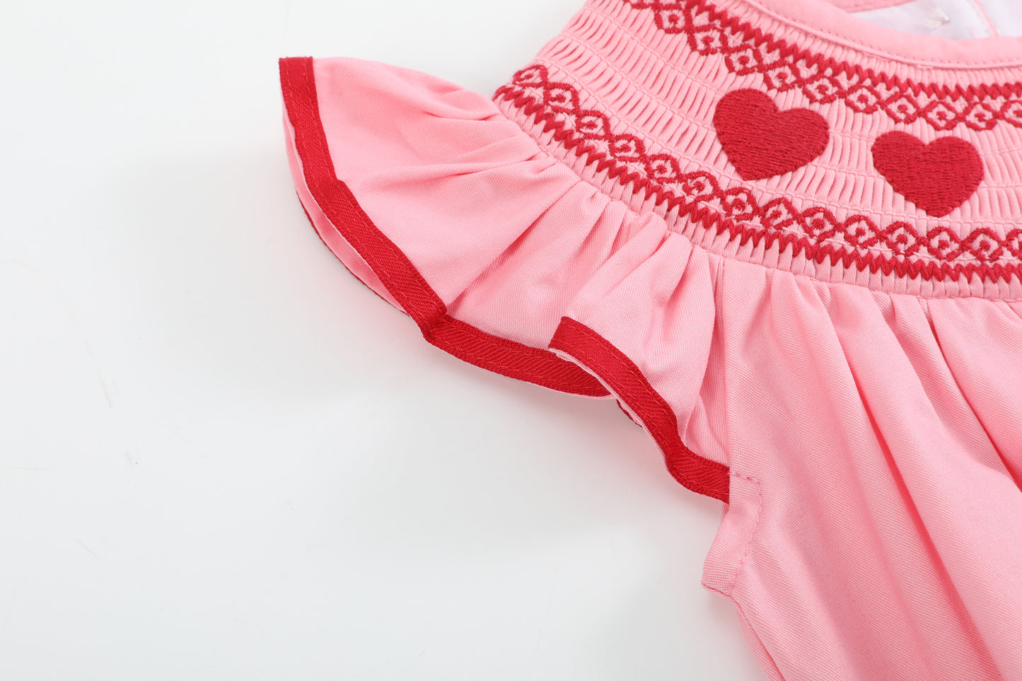 Pink Hearts Valentine Smocked Romper
