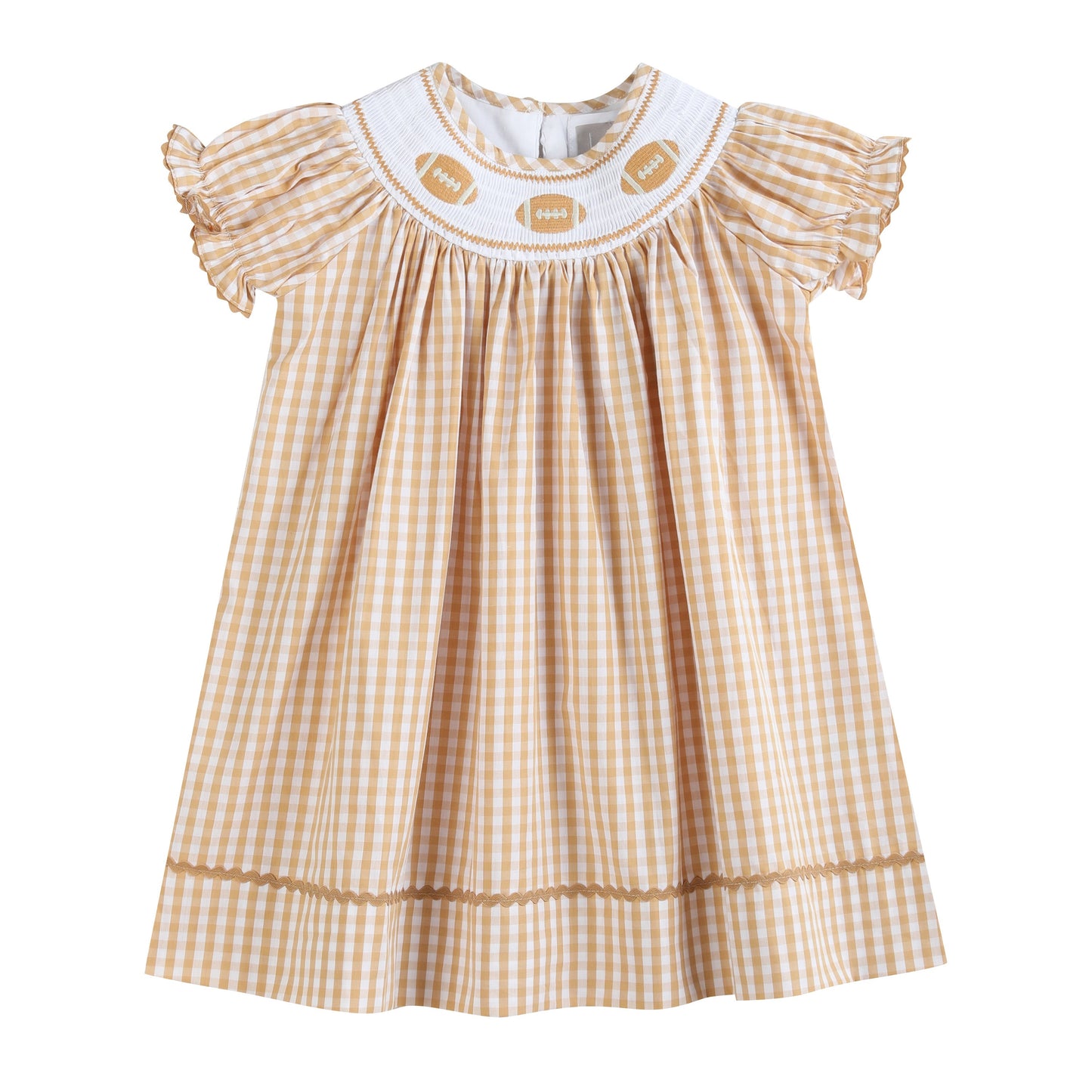 Brown Gingham Football Smocked Bishop Dress