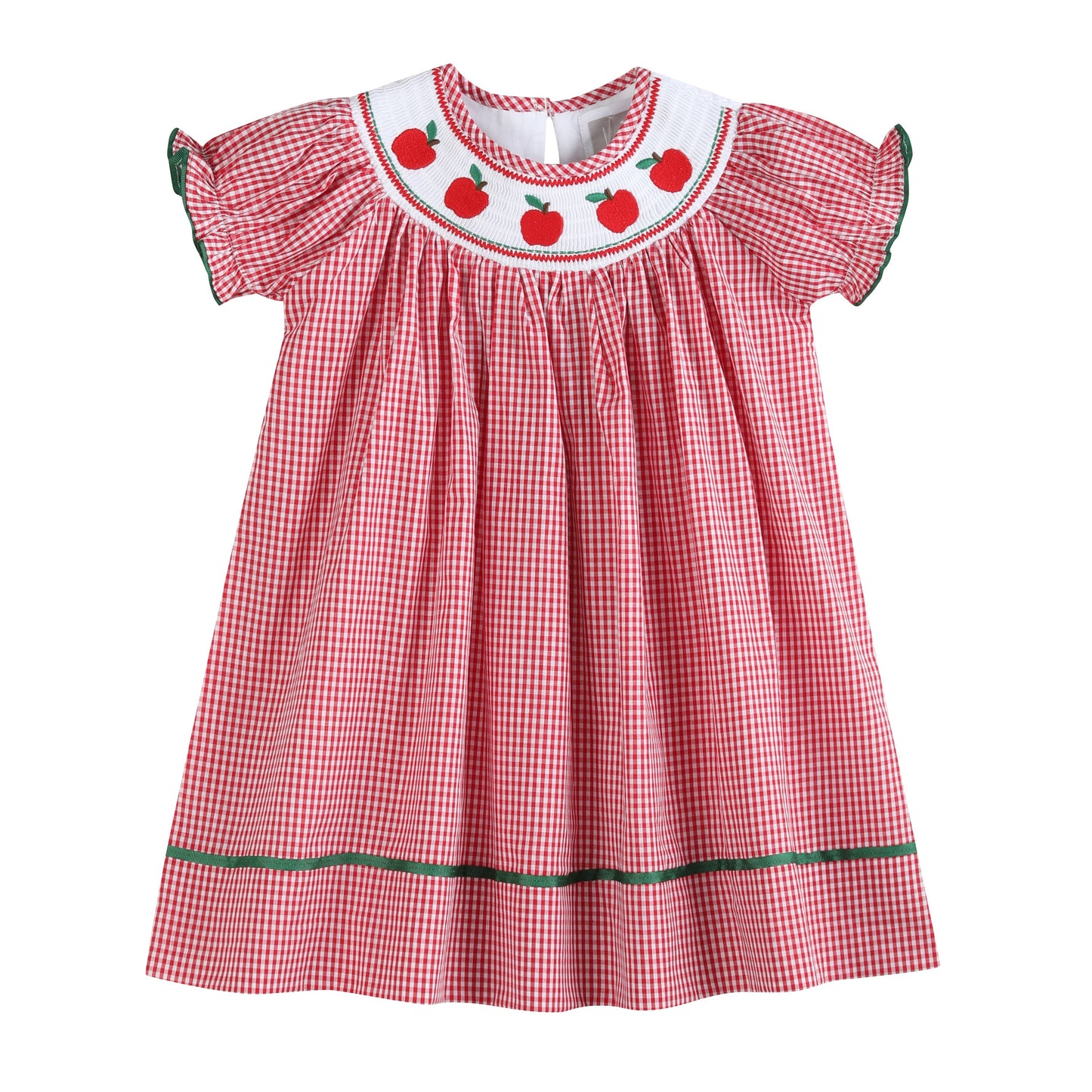Red Gingham Apple Smocked Bishop Dress