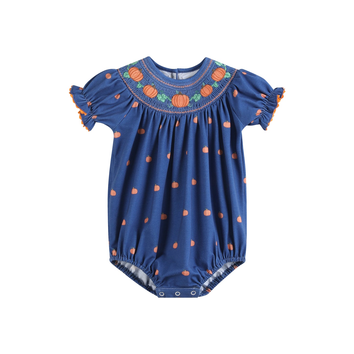 Blue Pumpkin Print Knit Smocked Romper