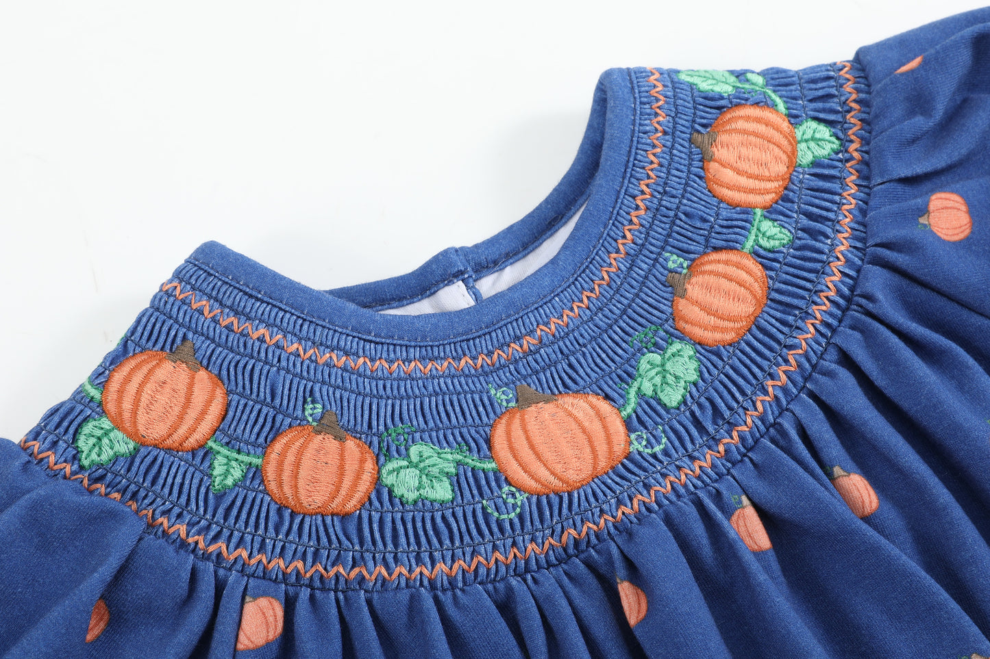 Blue Pumpkin Print Knit Smocked Romper