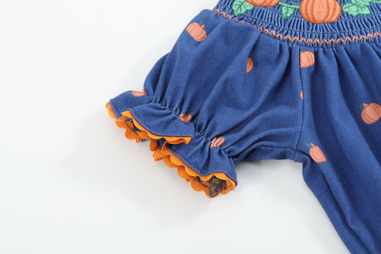 Blue Pumpkin Print Knit Smocked Romper