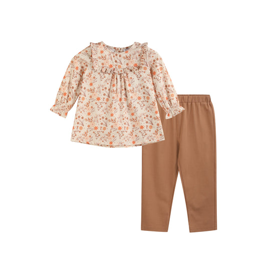 Brown Floral Tunic and Leggings Set