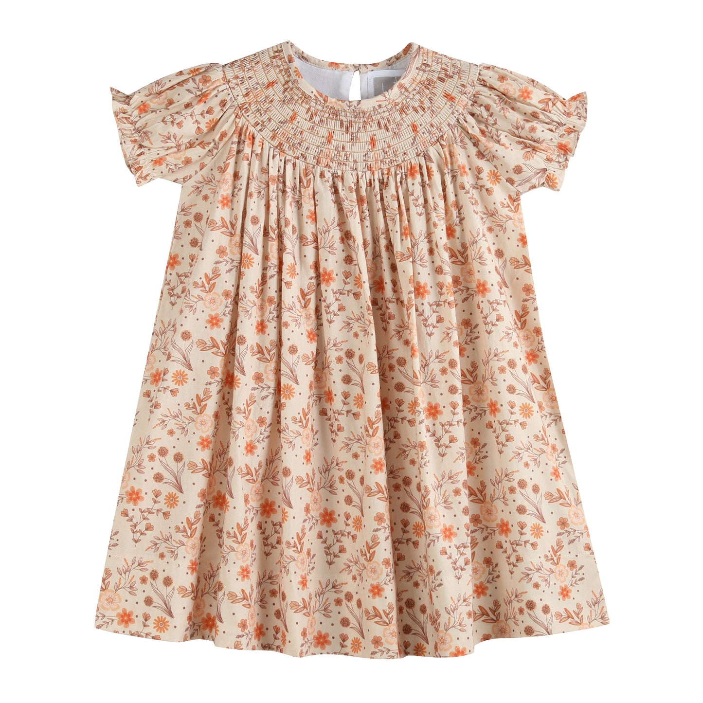 Brown Floral Smocked Bishop Dress