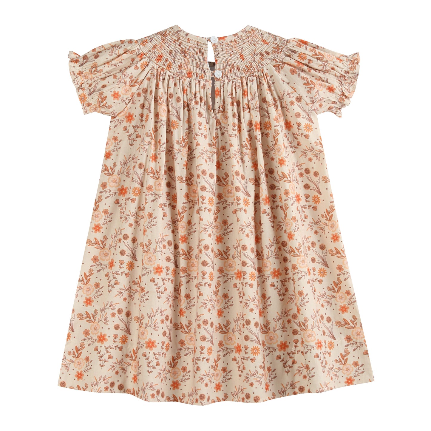 Brown Floral Smocked Bishop Dress