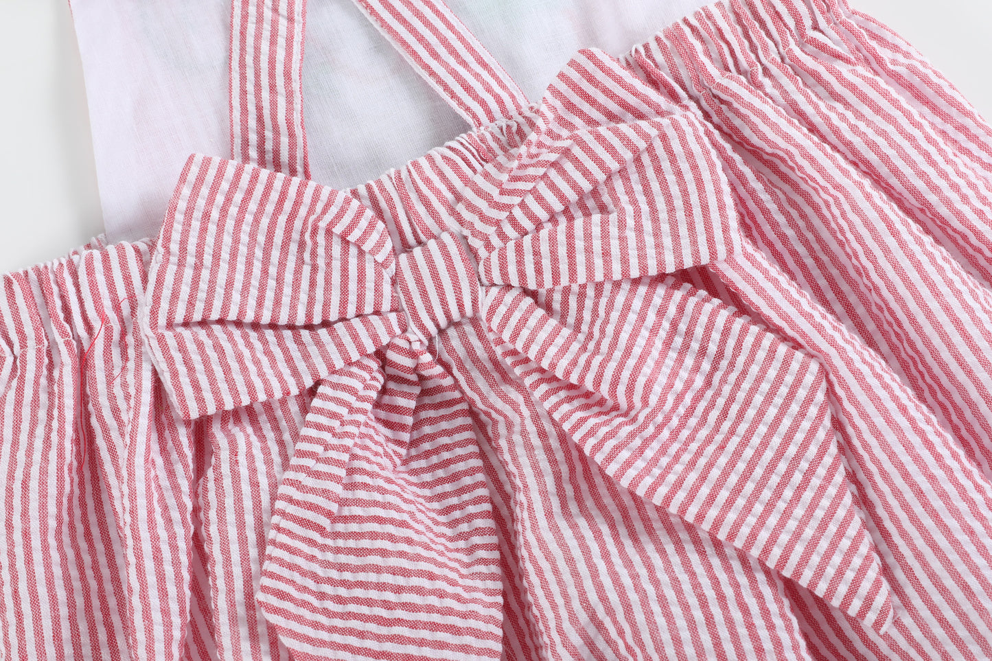 Red Seersucker Strawberry Ruffle Romper