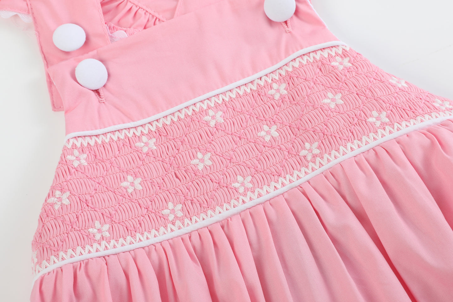 Pink and White Flower Smocked Ruffle Romper