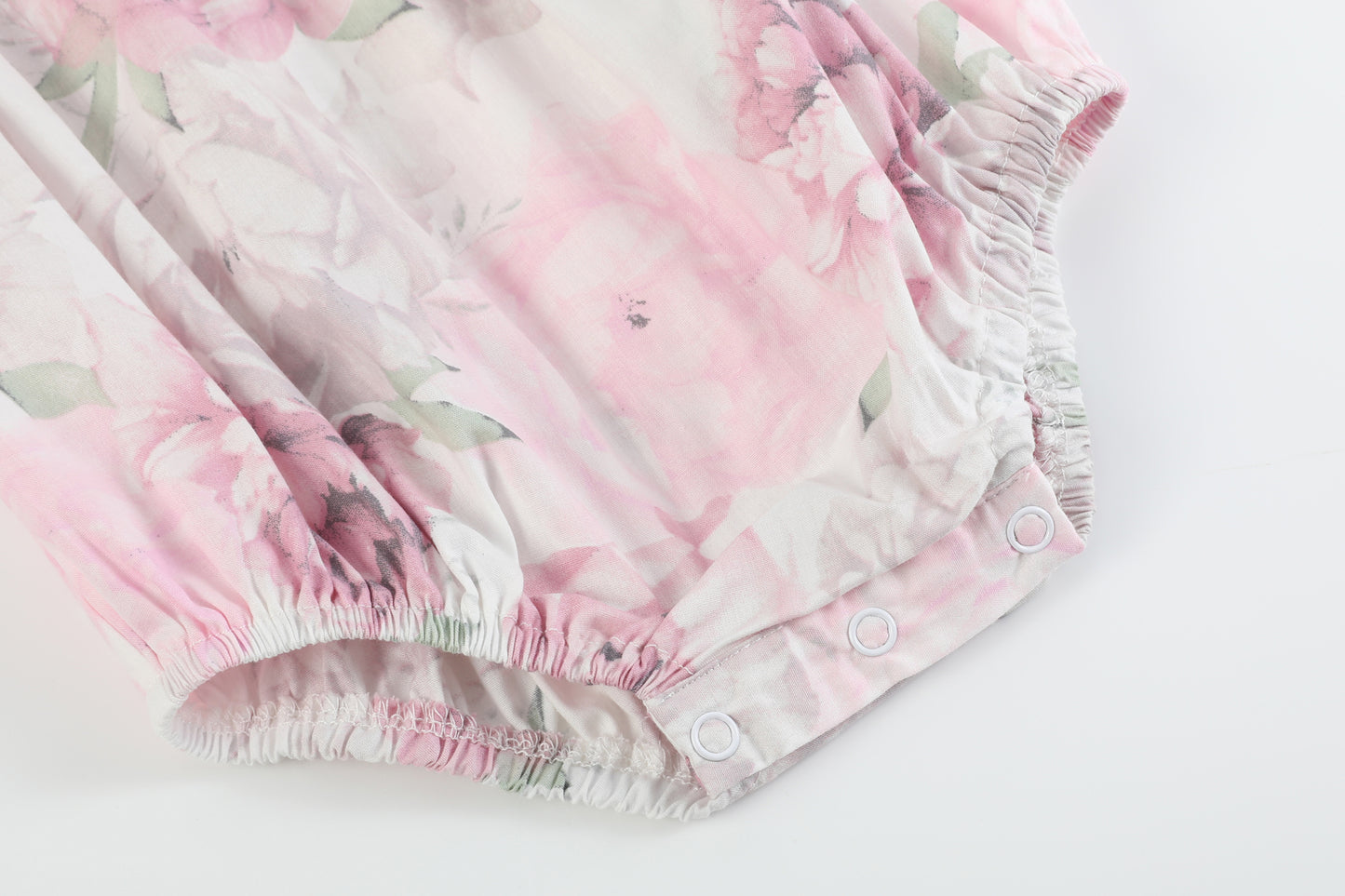 Pink and White Peony Bunny Smocked Flutter Romper