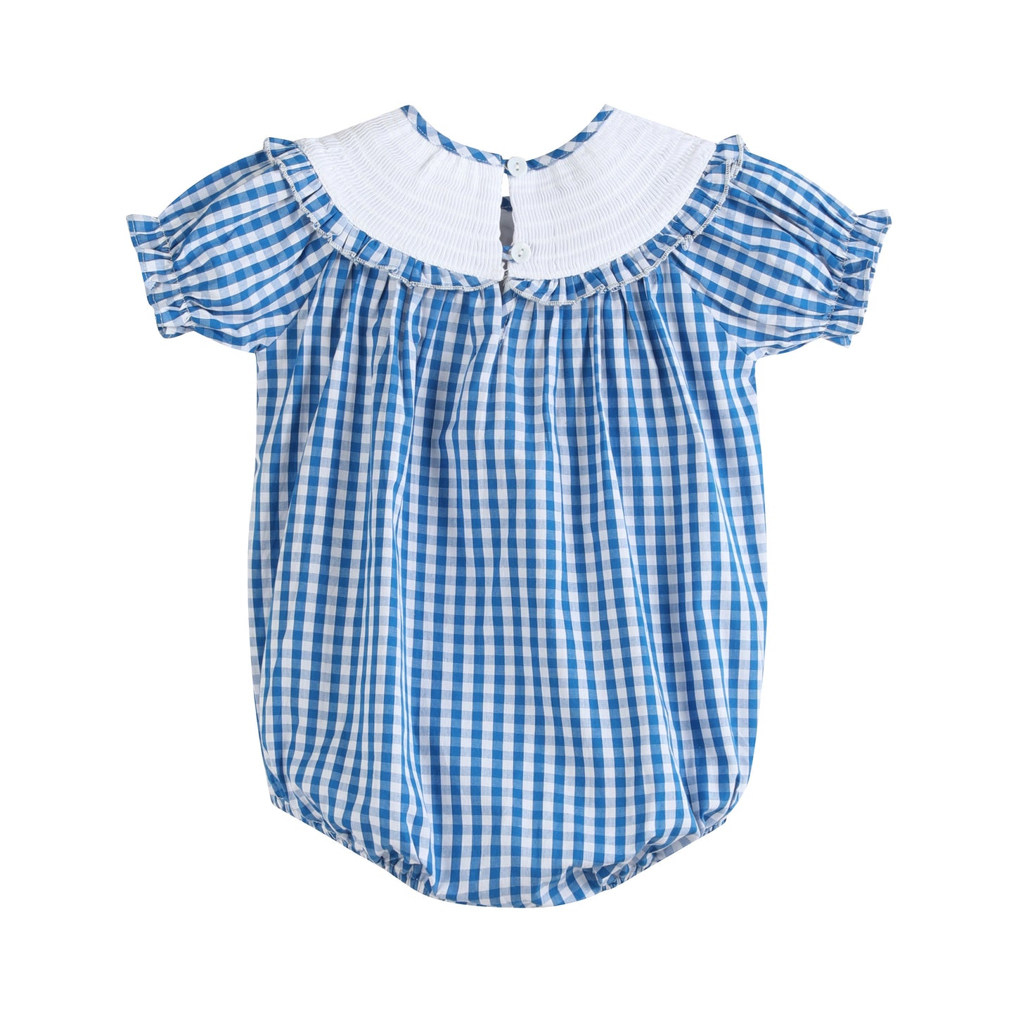 Blue Gingham Pumpkin Smocked Ruffle Romper