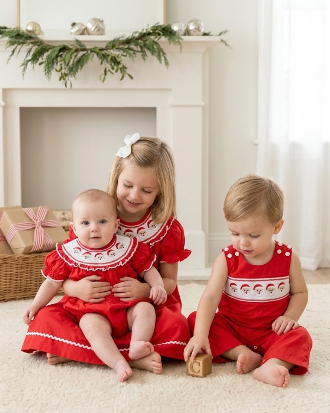 Santa Red Smocked Overalls