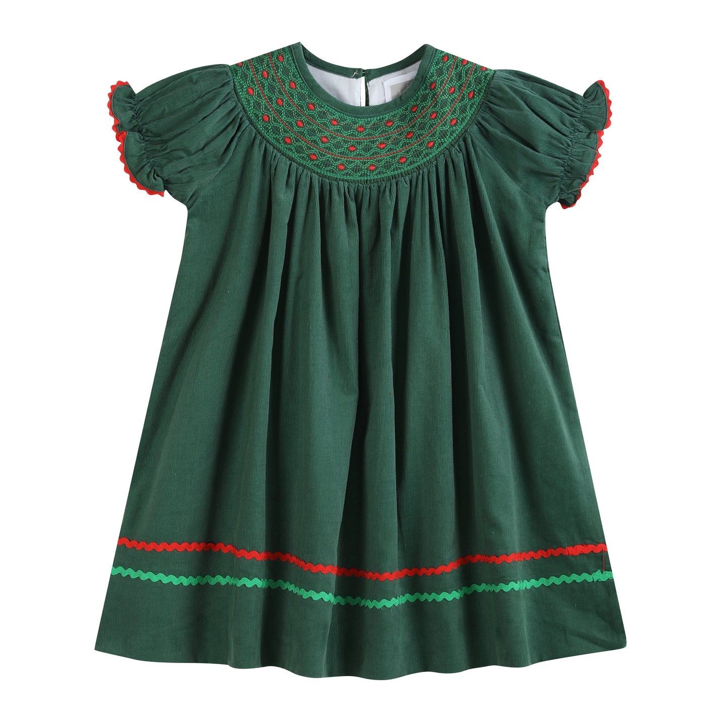 Green Corduroy Smocked Bishop Dress