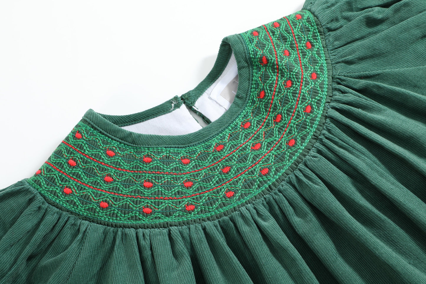 Green Corduroy Smocked Bishop Dress