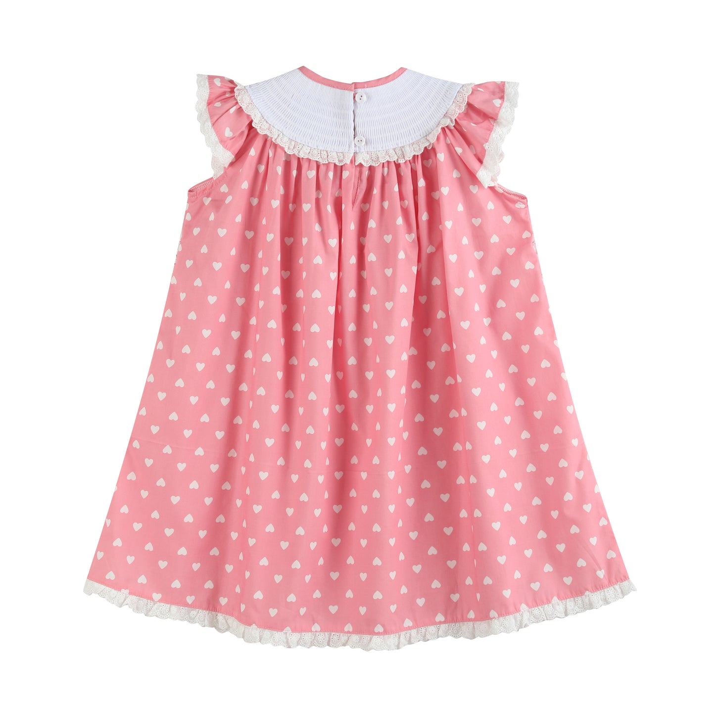 Pink Heart Print Smocked Bishop Dress