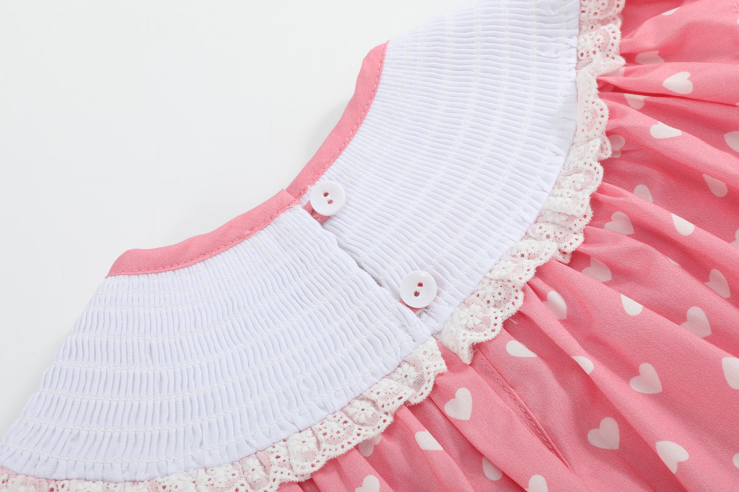 Pink Heart Print Smocked Bishop Dress