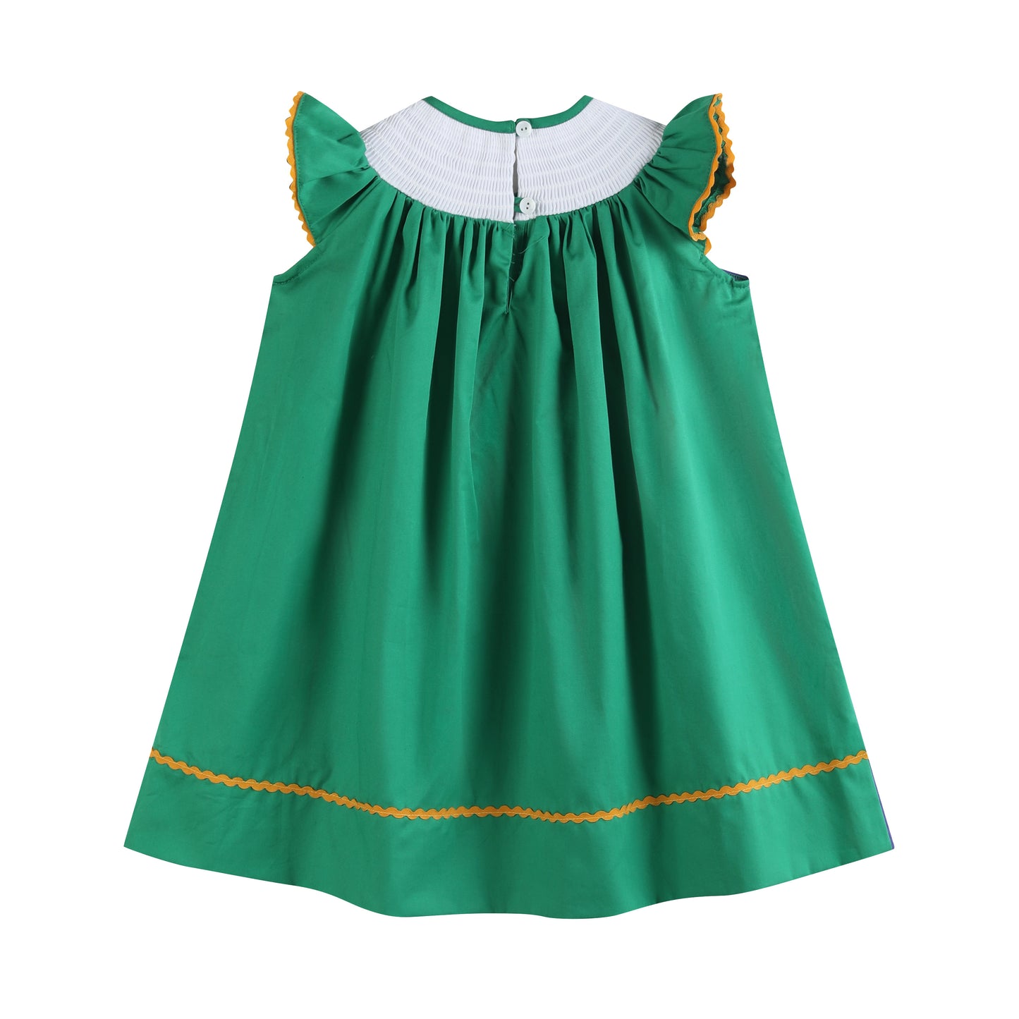 Purple Mardi Gras Bow Smocked Bishop Dress