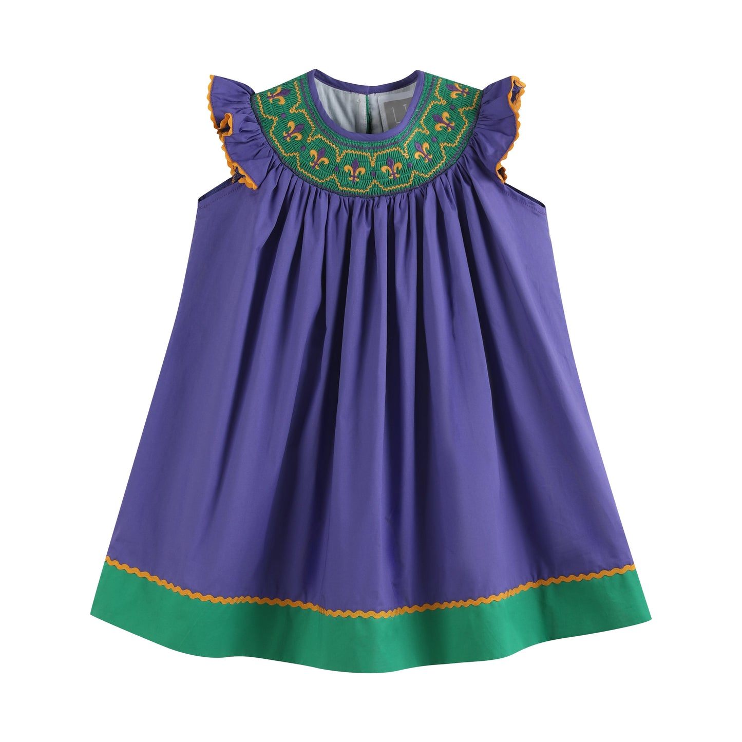Purple Green Mardi Gras Smocked Bishop Dress
