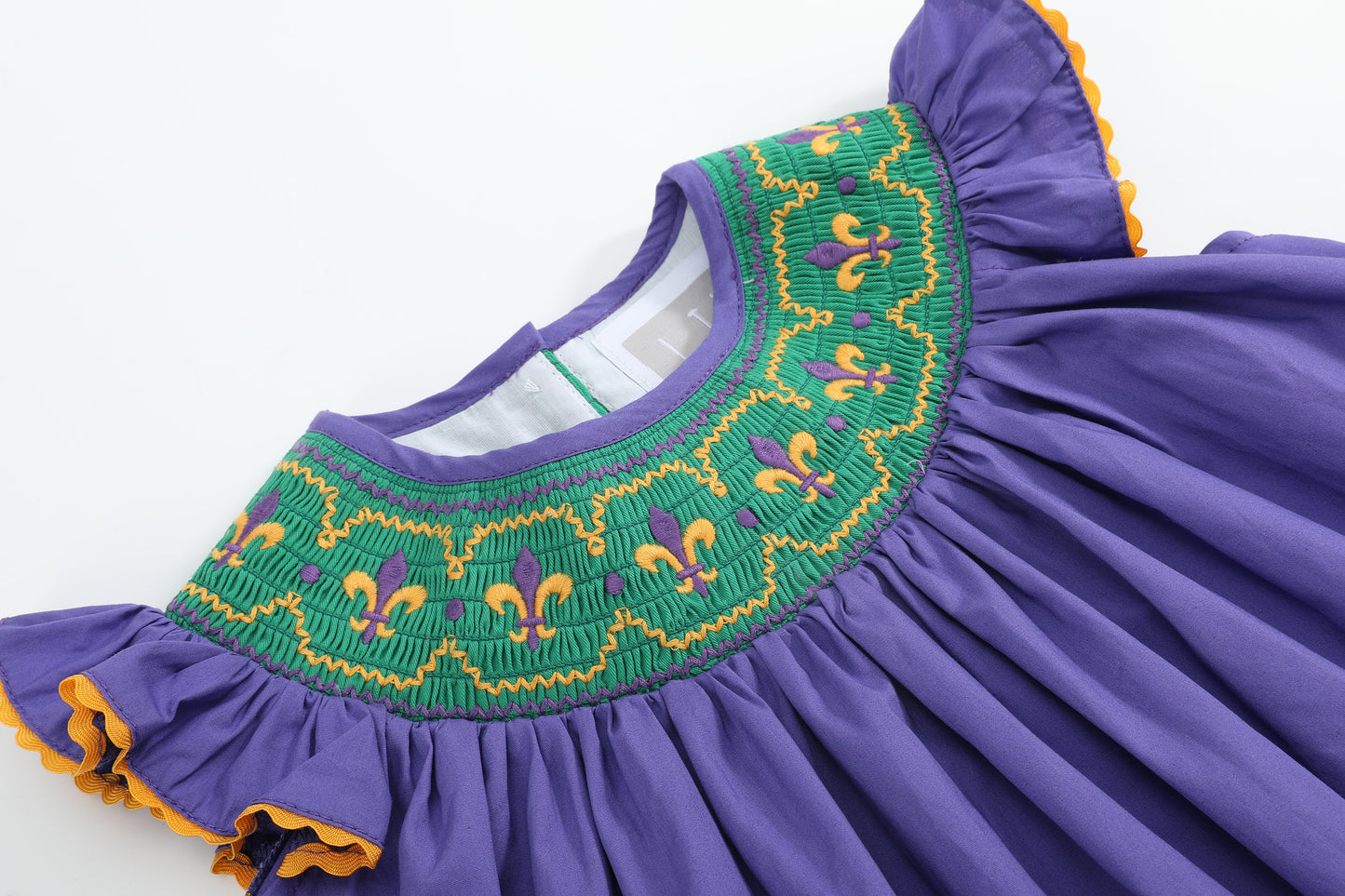 Purple Green Mardi Gras Smocked Bishop Dress