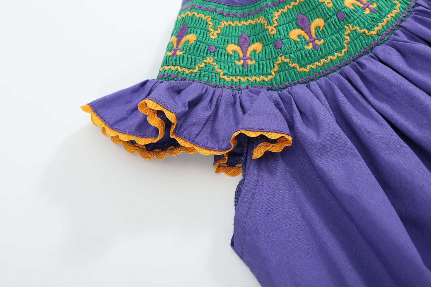 Purple Green Mardi Gras Smocked Bishop Dress