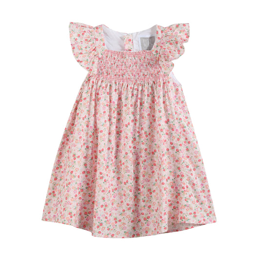 Floral Strawberry Smocked Flutter Dress
