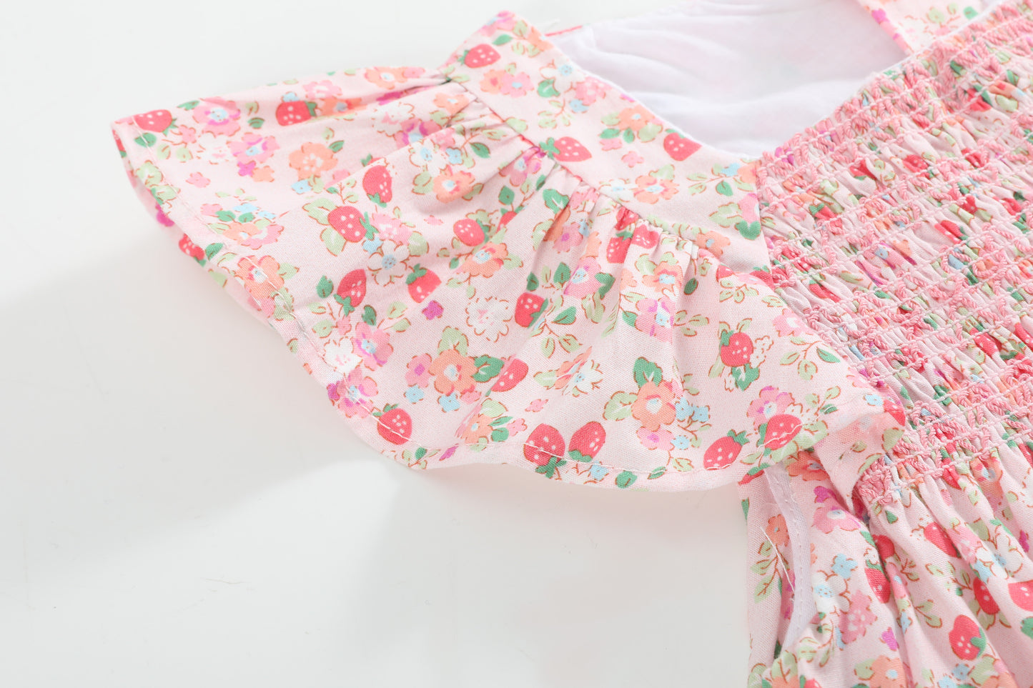 Floral Strawberry Smocked Flutter Dress