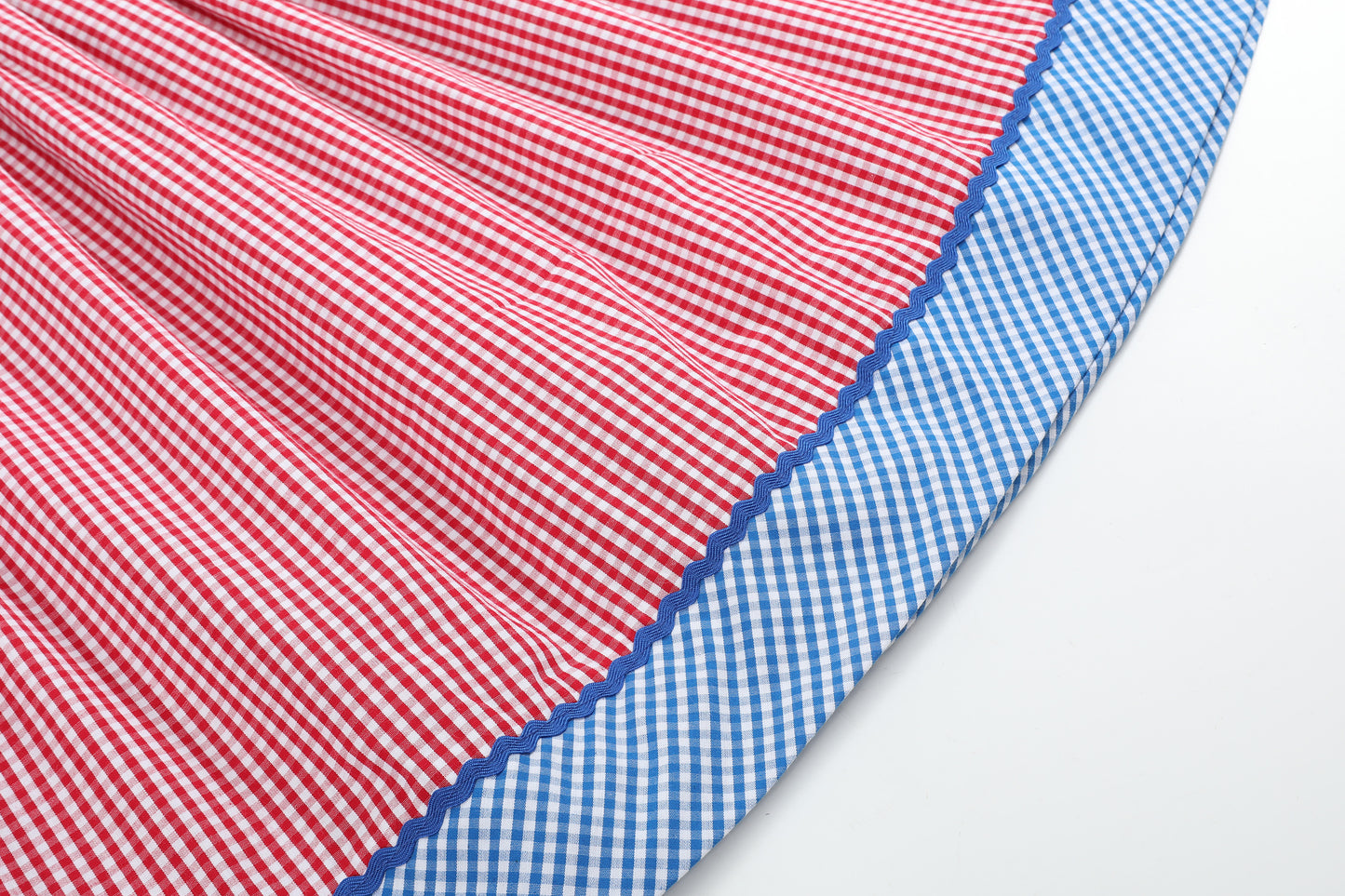 Red Gingham and Blue Baseball Smocked Bishop Dress