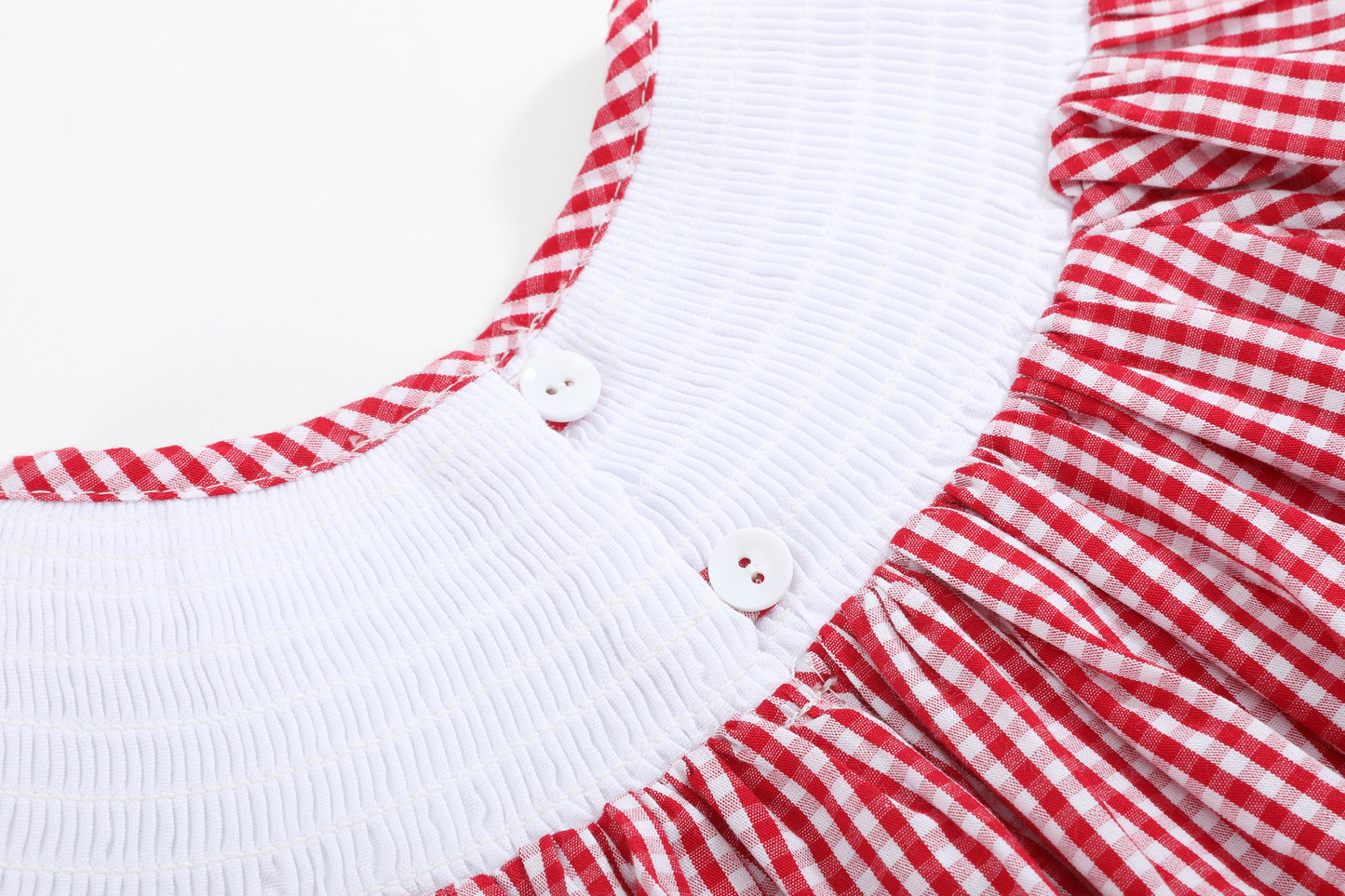 Red Gingham and Blue Baseball Smocked Bishop Dress