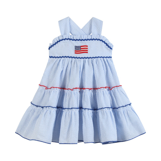 Blue Seersucker USA Flag Layered Sundress