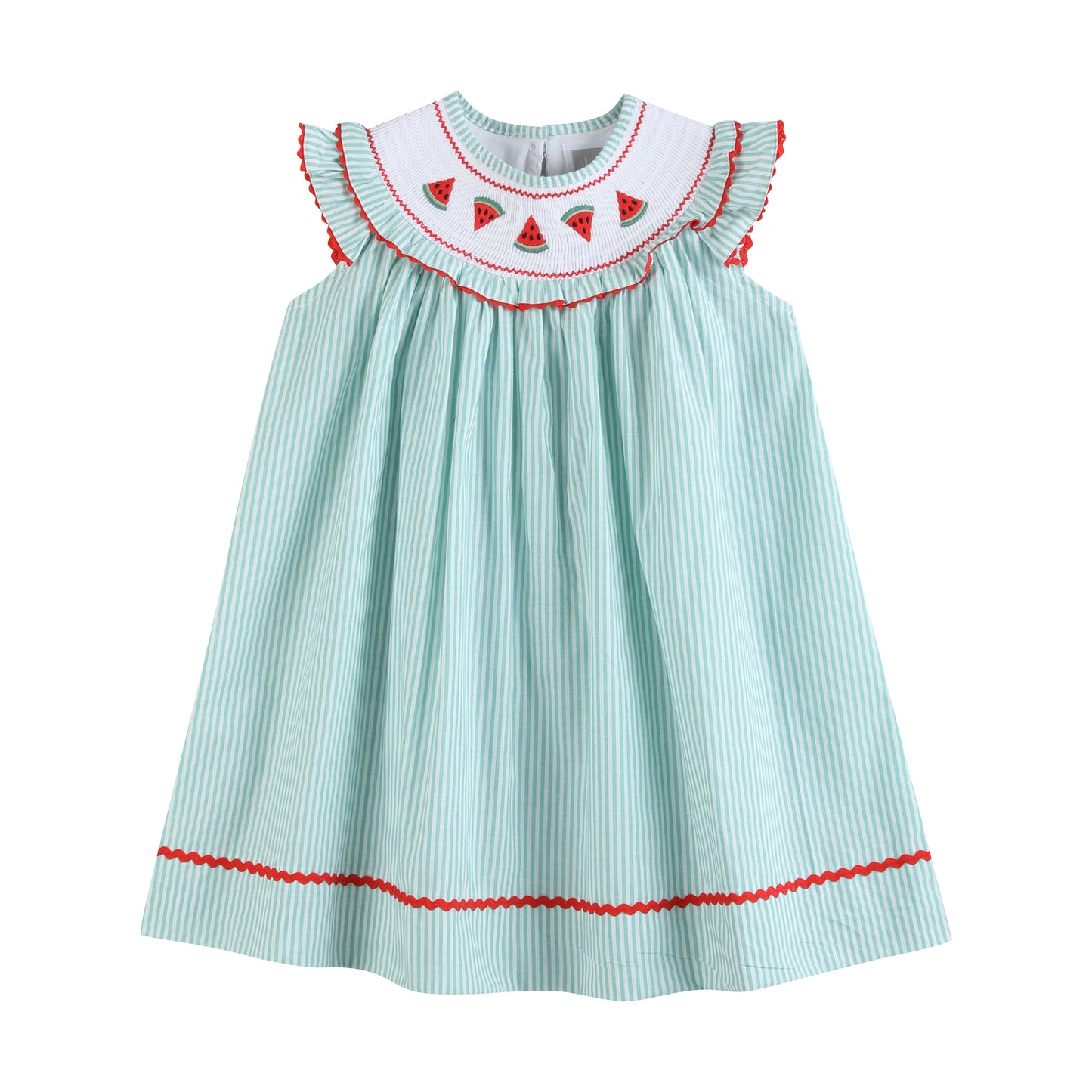Green Seersucker Watermelon Bishop Smocked Dress