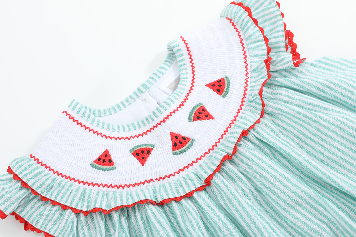 Green Seersucker Watermelon Bishop Smocked Dress