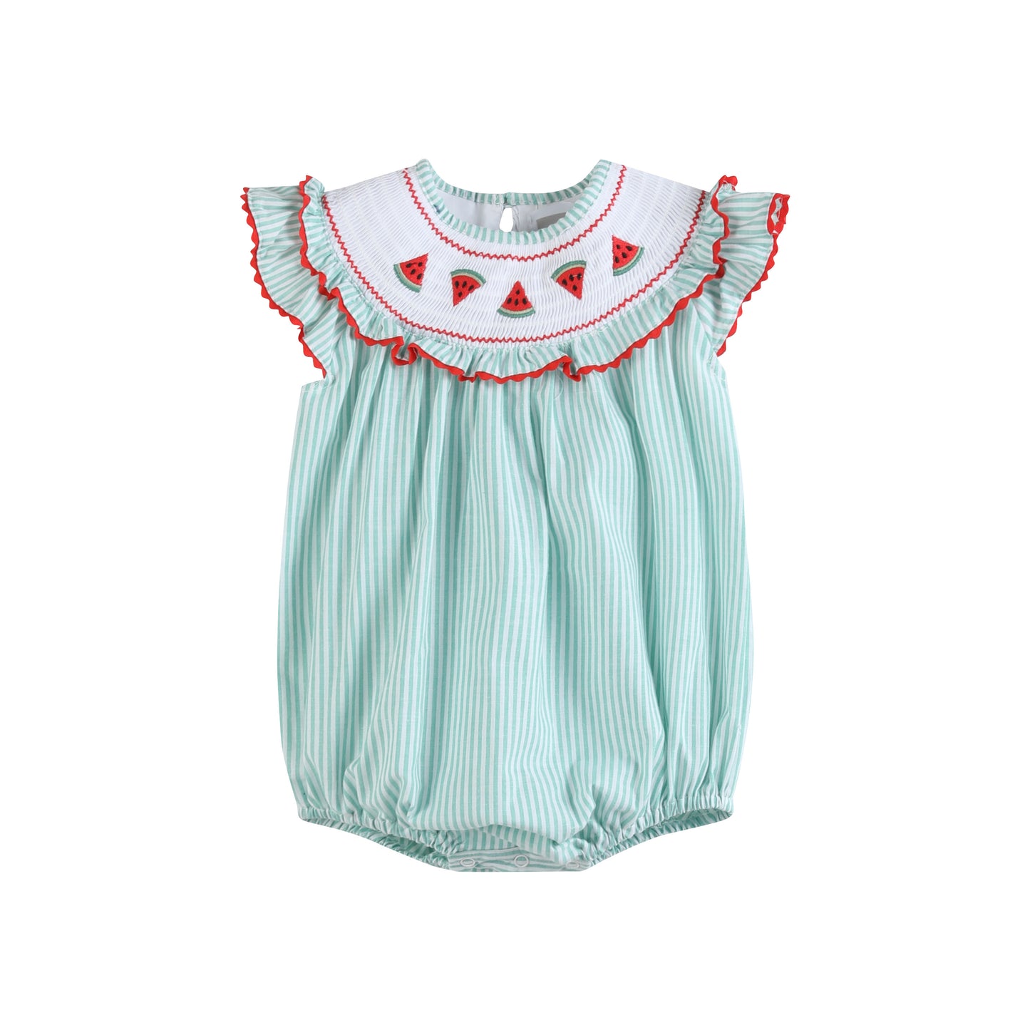 Green Seersucker Watermelon Smocked Romper