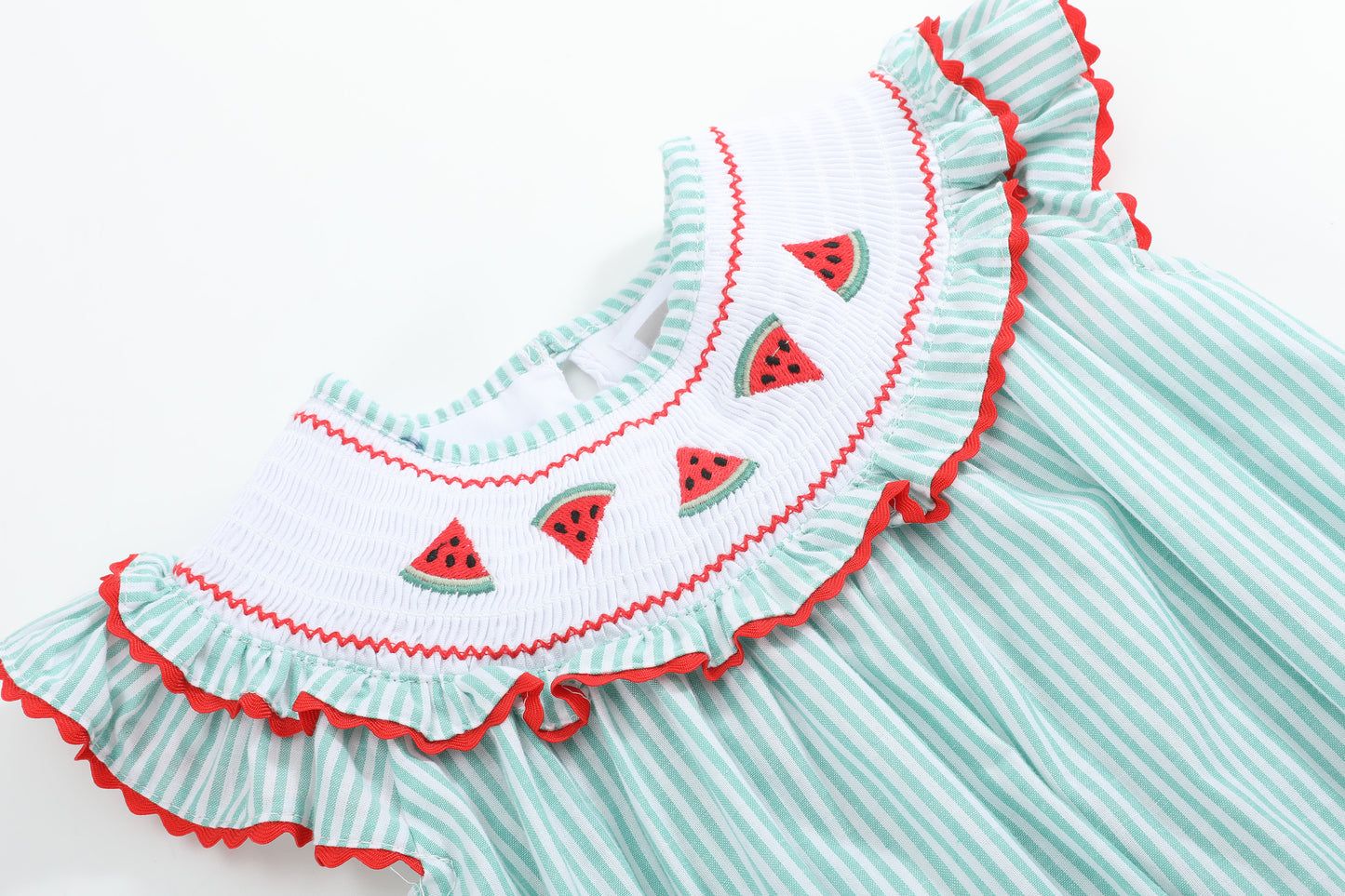 Green Seersucker Watermelon Smocked Romper