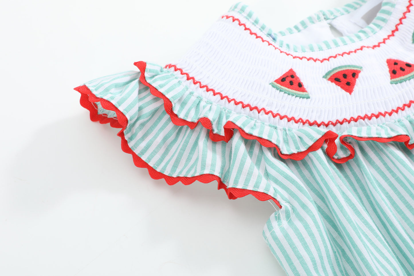 Green Seersucker Watermelon Smocked Romper