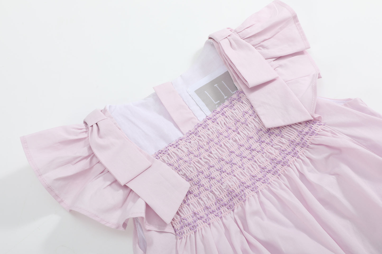 Light Purple Shoulder Bow Smocked Bubble Romper