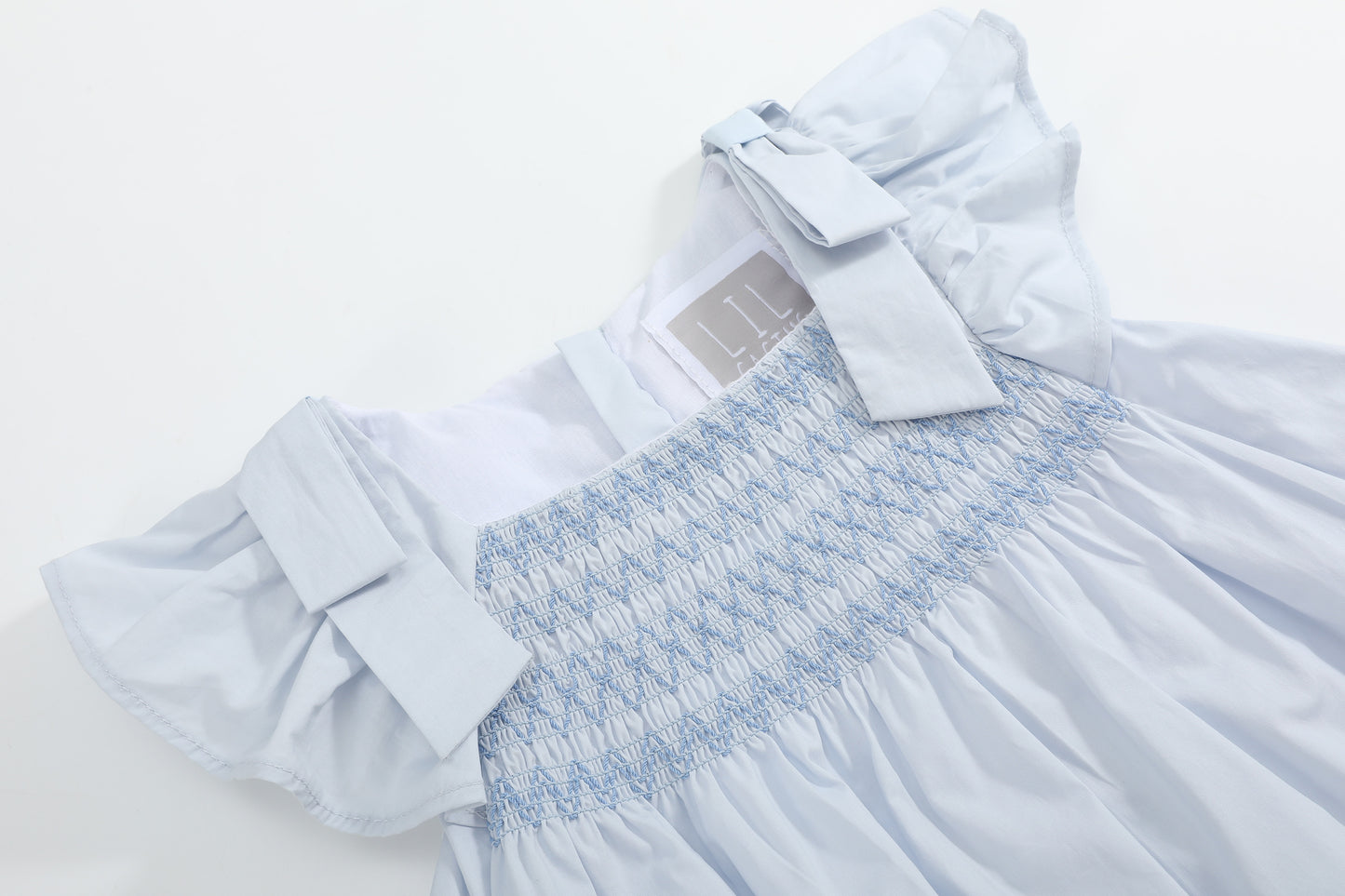 Light Blue Shoulder Bow Smocked Dress