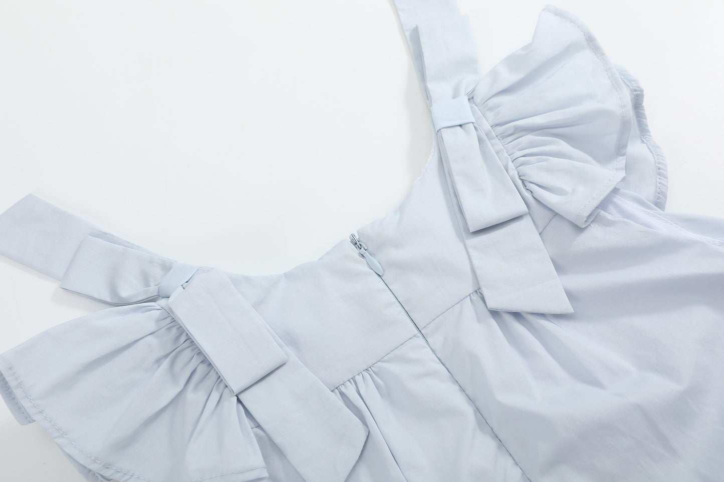 Light Blue Shoulder Bow Smocked Dress