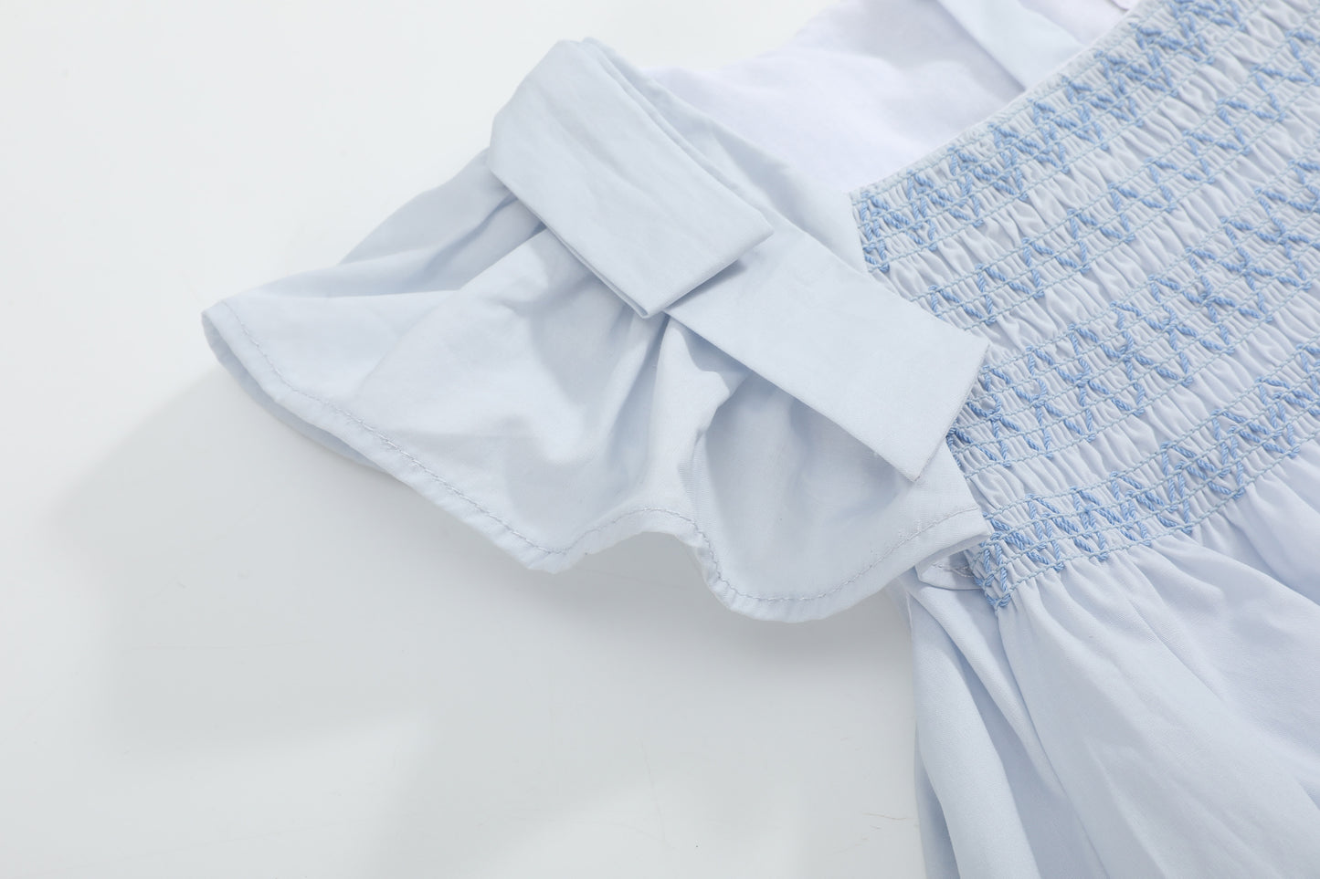 Light Blue Shoulder Bow Smocked Dress