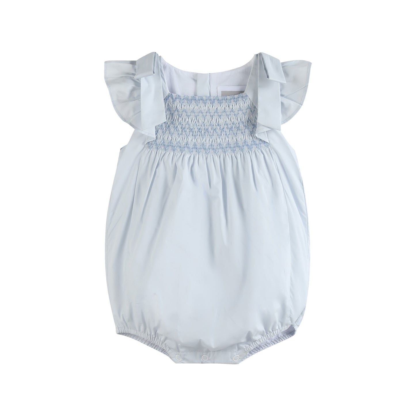 Light Blue Shoulder Bow Smocked Bubble Romper