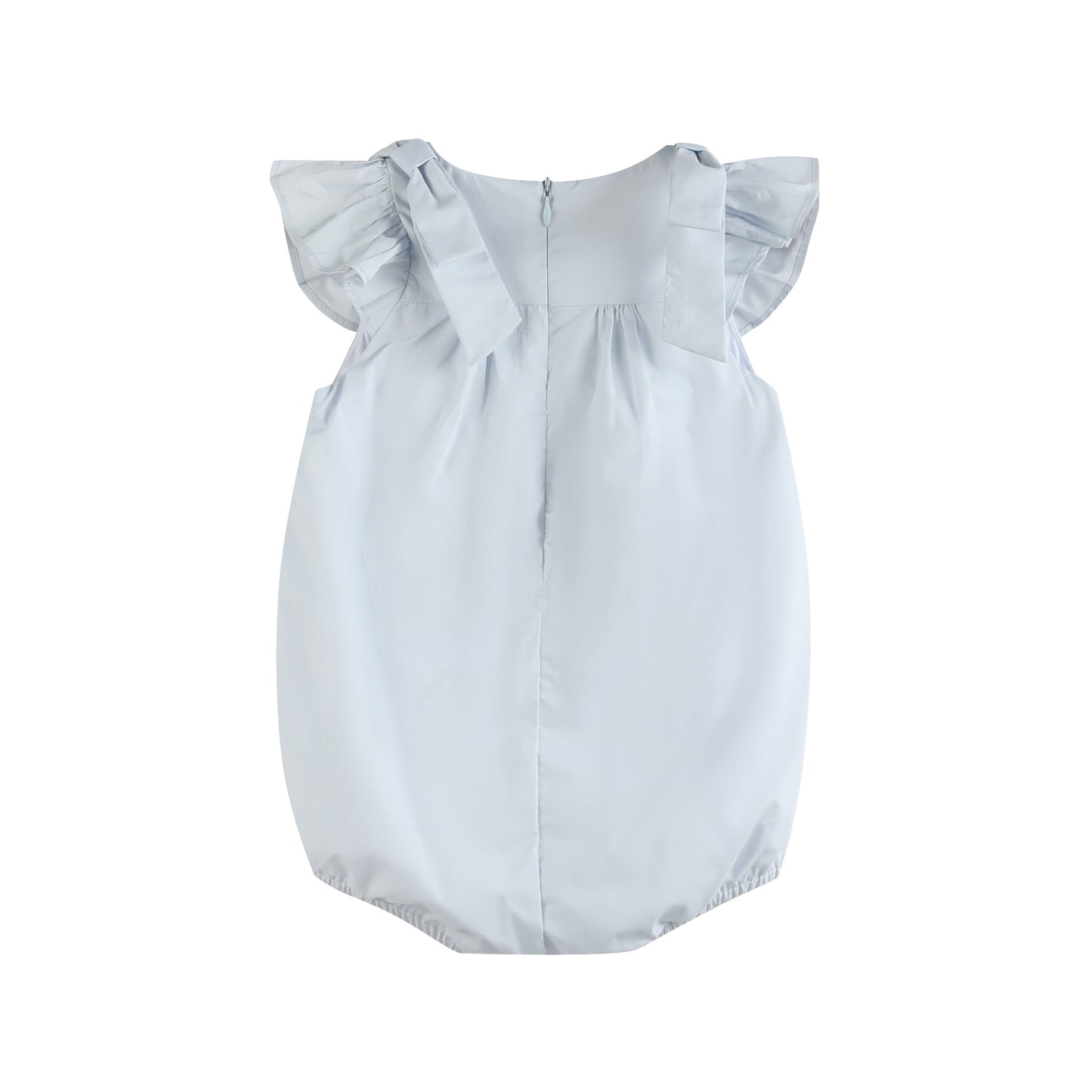 Light Blue Shoulder Bow Smocked Bubble Romper