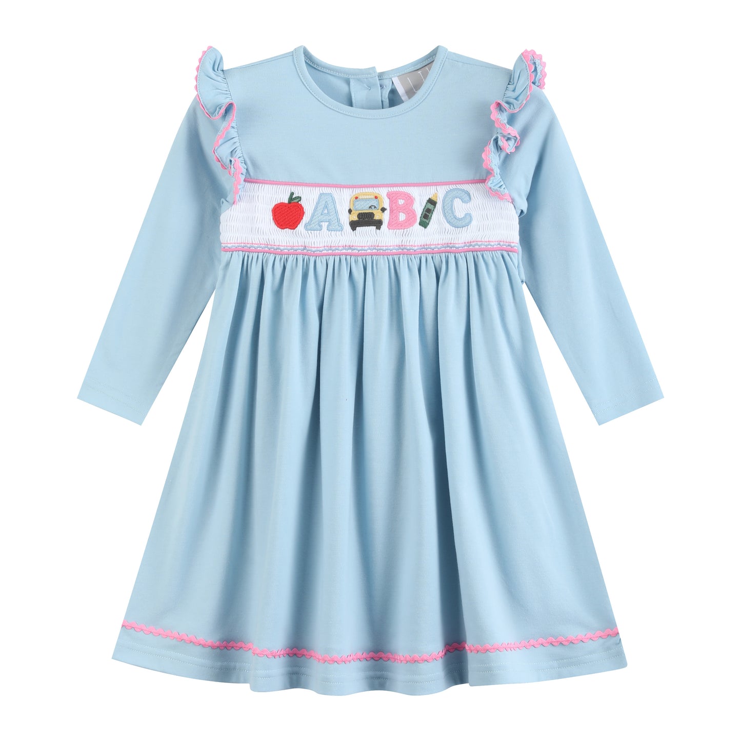 Blue Smocked Knit ABC School Dress