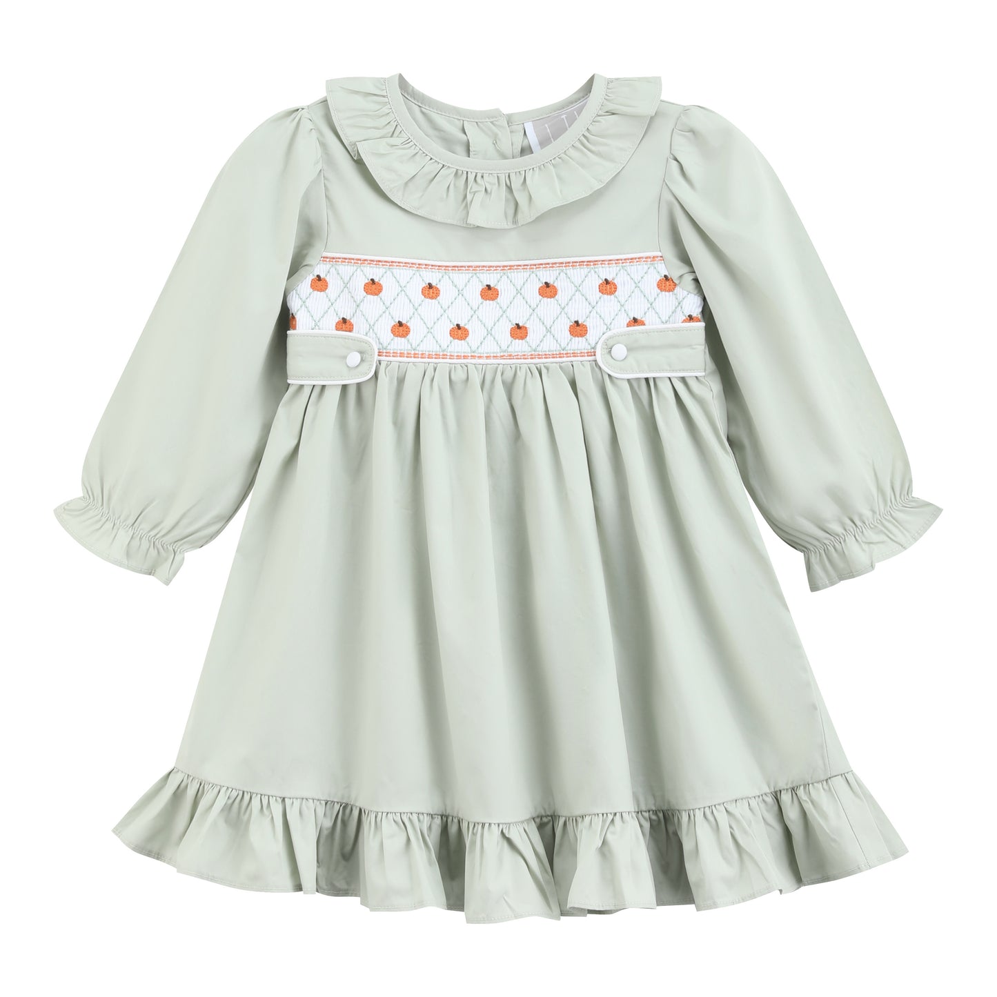 Sage Green Pumpkin Smocked Ruffle Dress