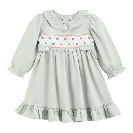 Sage Green Pumpkin Smocked Ruffle Dress