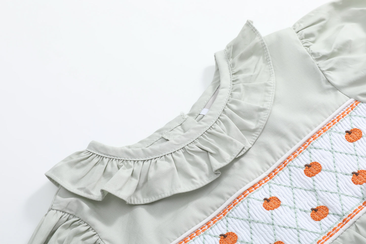 Sage Green Pumpkin Smocked Ruffle Romper