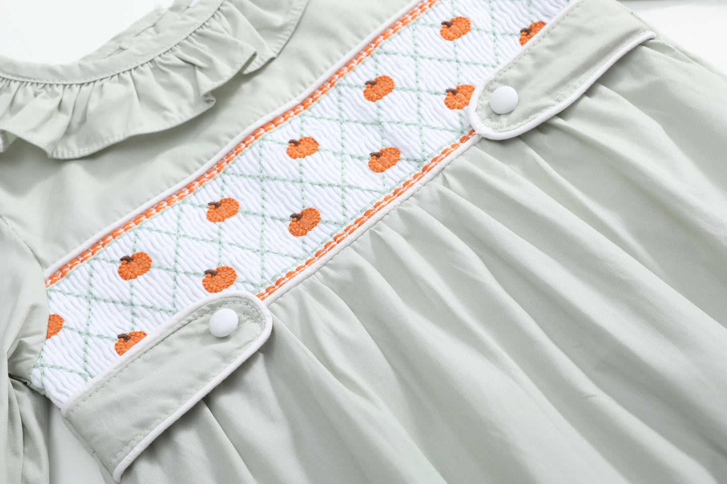 Sage Green Pumpkin Smocked Ruffle Romper