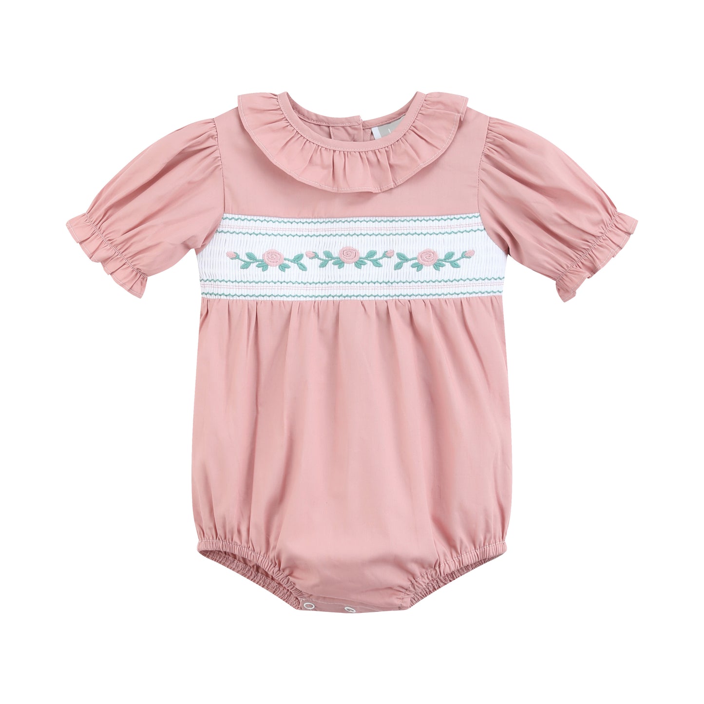 Heritage Rose Ruffle Smocked Romper