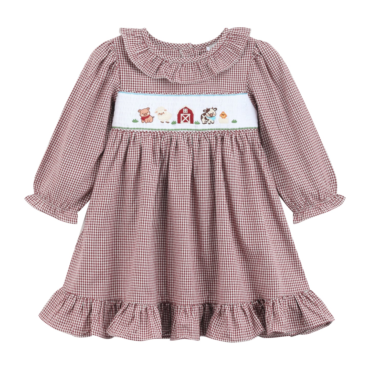 Red and Cream Gingham Farm Smocked Dress