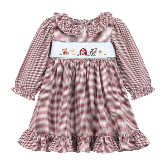 Red and Cream Gingham Farm Smocked Dress