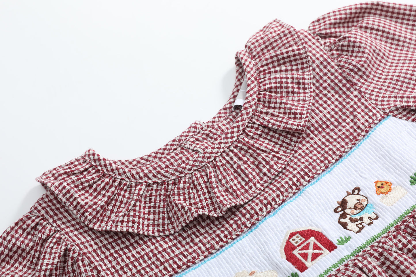 Red and Cream Gingham Farm Smocked Dress